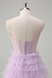 Elegant Light Purple A-Line Corset Tiered  Prom Dress with Ruffles