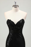 Sparkly Black Mermaid Applique Sweetheart Sweep Train Prom Dress with Slit