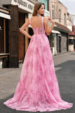 Blush Corset Floral Printed A-Line Prom Dress