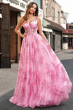 Blush Corset Floral Printed A-Line Prom Dress