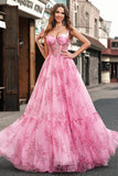 Blush Corset Floral Printed A-Line Prom Dress