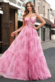 Blush Corset Floral Printed A-Line Prom Dress