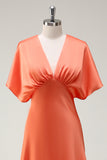 Sunset V-Neck Short Sleeves Satin A-Line Bridesmaid Dress