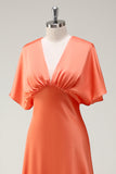 Sunset V-Neck Short Sleeves Satin A-Line Bridesmaid Dress