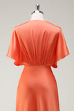 Sunset V-Neck Short Sleeves Satin A-Line Bridesmaid Dress