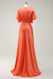 Sunset V-Neck Short Sleeves Satin A-Line Bridesmaid Dress