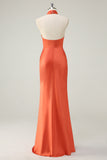 Orange Halter Satin Blackless Mermaid Bridesmaid Dress