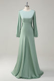 Sage Long Sleeves Satin A-Line Bridesmaid Dress