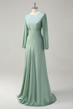 Sage Long Sleeves Satin A-Line Bridesmaid Dress