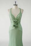 Glitter Green Mermaid V-Neck Flower Prom Dress