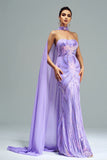 Green Sparkly Sequined Mermaid Prom Dress with Long Wrap