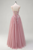 Blush Corset Sequins Tulle A-Line Prom Dress with Slit