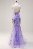 Sparkly Purple Corset Sequins Beaded Mermaid Prom Dress