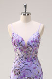 Sparkly Purple Spaghtti Straps Sequins Mermaid Prom Dress