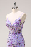 Sparkly Purple Spaghtti Straps Sequins Mermaid Prom Dress