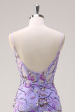 Sparkly Purple Spaghtti Straps Sequins Mermaid Prom Dress