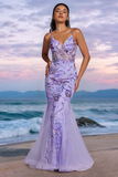 Sparkly Purple Corset Sequins Beaded Mermaid Prom Dress