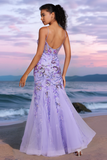 Sparkly Purple Corset Sequins Beaded Mermaid Prom Dress