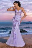 Sparkly Purple Corset Sequins Beaded Mermaid Prom Dress