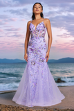 Sparkly Purple Corset Sequins Beaded Mermaid Prom Dress