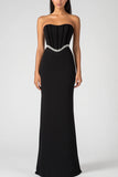 Black Strapless Sheath Formal Dress with Rhinestone Belt