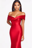 Red Off the Shoulder Mermaid Maxi Formal Dress