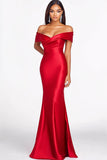 Red Off the Shoulder Mermaid Maxi Formal Dress