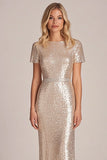 Sparkly Sequined Sheath Short Sleeves Mother of the Bride Dress