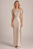 Sparkly Sequined Sheath Short Sleeves Mother of the Bride Dress