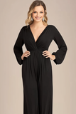 Black Chiffon V-Neck Loose Mother of the Bride Jumpsuit