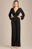 Black Chiffon V-Neck Loose Mother of the Bride Jumpsuit