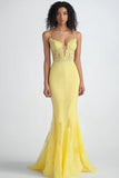 Daffodil Lace Spaghetti Straps Mermaid Formal Dress