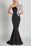 Black Mermaid Formal Dress with a Sequin Flower