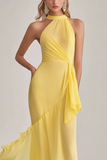 Daffodil Halter Ruffled Sheath Formal Dress