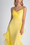 Daffodil Spaghetti Straps Ruffled Sheath Formal Dress