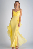 Daffodil Spaghetti Straps Ruffled Sheath Formal Dress