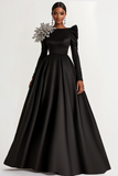 Black Ball Gown Satin Long Sleeves Formal Dress