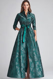 Dark Green Jacquard A-Line Mother of the Bride Dress with Slit