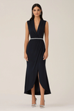 Black V-Neck Sheath Tea Length Formal Dress with Slit