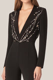 Black V-Neck Slim Fitted Long Sleeves Formal Jumpsuit