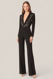 Black V-Neck Slim Fitted Long Sleeves Formal Jumpsuit