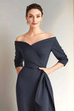 Black Off the Shoulder Sheath Mother of the Bridesmaid Dress with Sash