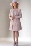 Blush Applique Midi Mother of the Bride Dress with Jacket