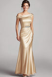 Mermaid Champagne Off the Shoulder Satin Mother of the Bride Dress