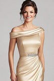 Mermaid Champagne Off the Shoulder Satin Mother of the Bride Dress