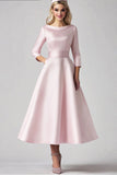 Pink Satin A-Line Tea Length Mother of the Bride Dress