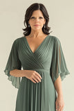 Agave Ruffle Sleeves Chiffon A-Line Mother of the Bride Dress