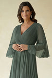 Agave Ruffle Sleeves Chiffon A-Line Mother of the Bride Dress