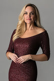 Sparkly Burgundy Mermaid Half Sleeves Mother of the Bride Dress