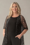 Black Chiffon Mother of the Bride Jumpsuit with Sequined Jacket